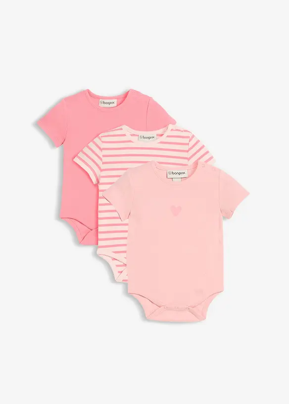 Body med korta &auml;rmar, av ekologisk bomull (3-pack), bonprix