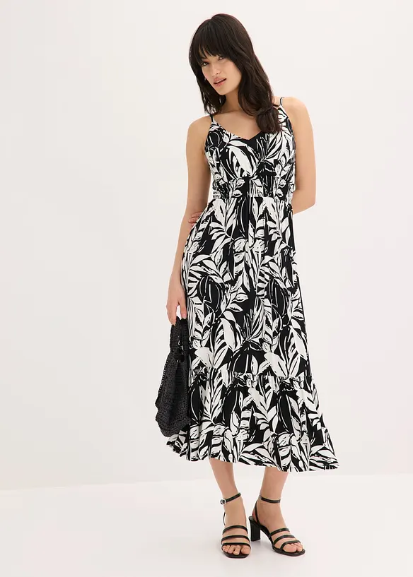 Kl&auml;nning med smala axelband i mjuk viskosmix, bonprix