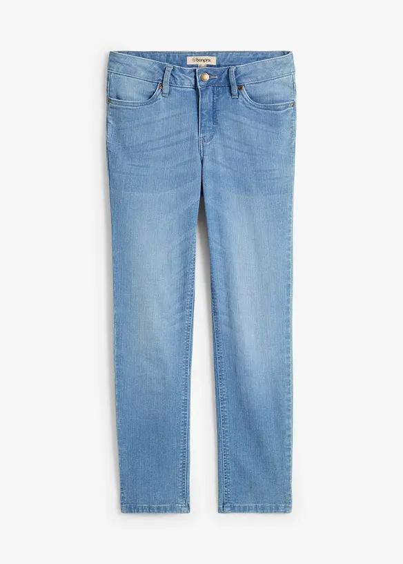 Bekv&auml;ma 7/8-stretchjeans med slits, bonprix