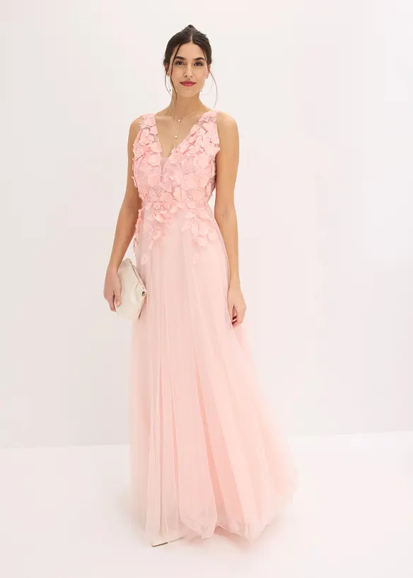 Maxikl&auml;nning i uts&ouml;kt tyll med blomapplikation, bonprix