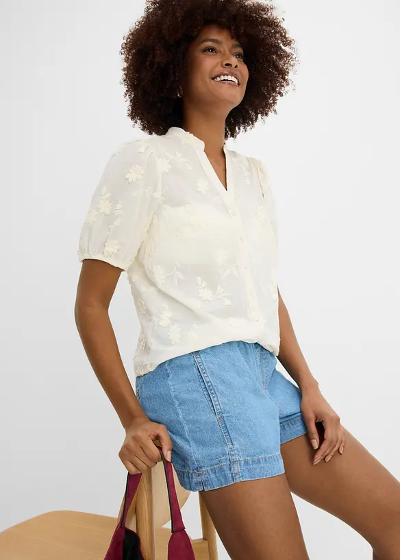 Jeansshorts Mid Waist, med bekv&auml;m midja, bonprix