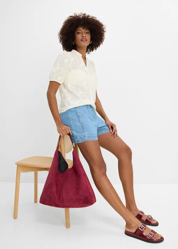 Jeansshorts Mid Waist, med bekv&auml;m midja, bonprix