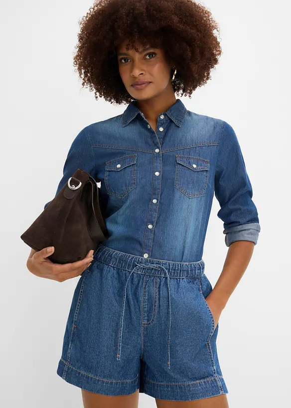 Jeansshorts Mid Waist, med bekv&auml;m midja, bonprix