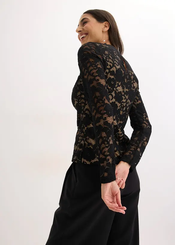 L&aring;ng&auml;rmad topp i spets, bonprix