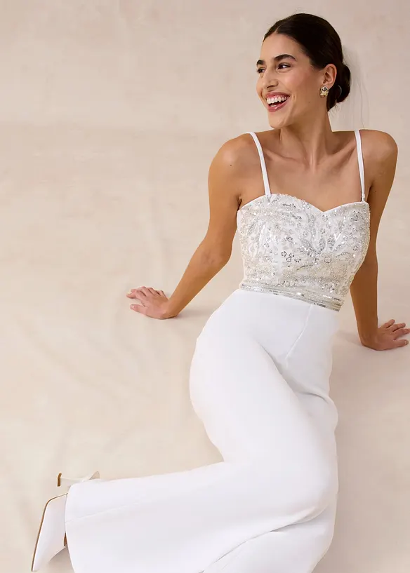 Jumpsuit i kr&auml;pp med struktur och med p&auml;rlbroderi, bonprix