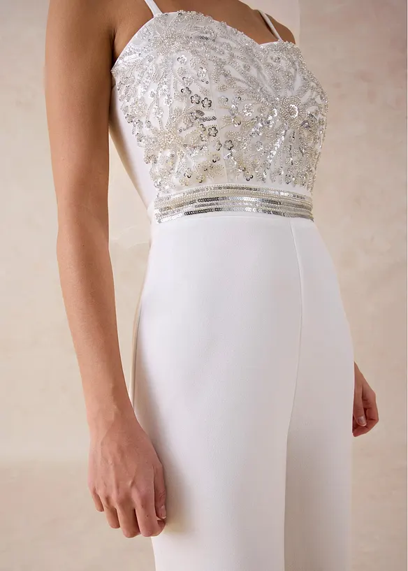 Jumpsuit i kr&auml;pp med struktur och med p&auml;rlbroderi, bonprix