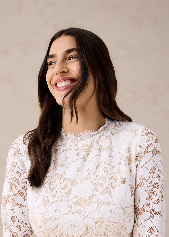 L&aring;ng&auml;rmad topp i spets, bonprix