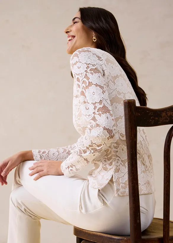 L&aring;ng&auml;rmad topp i spets, bonprix