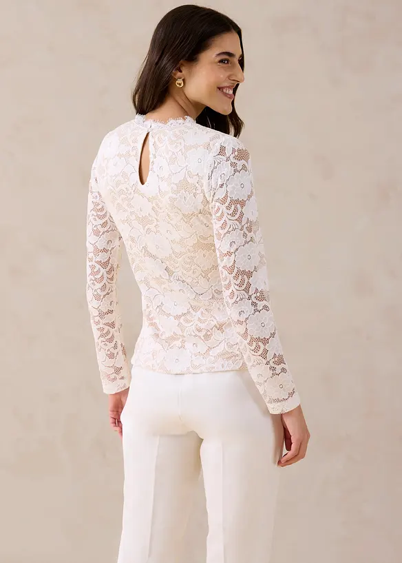 L&aring;ng&auml;rmad topp i spets, bonprix