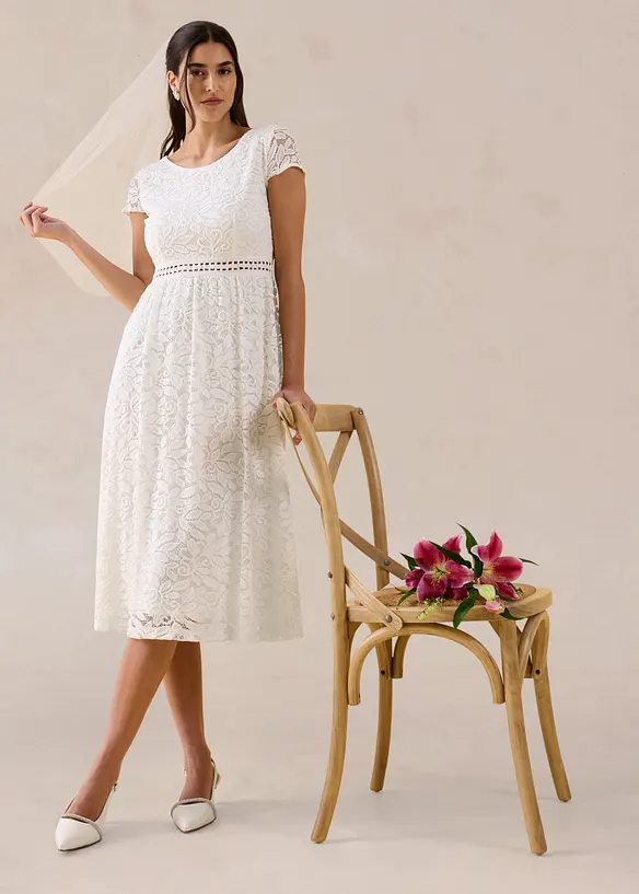 Spetskl&auml;nning med virkad inf&auml;llning i midjan, bonprix