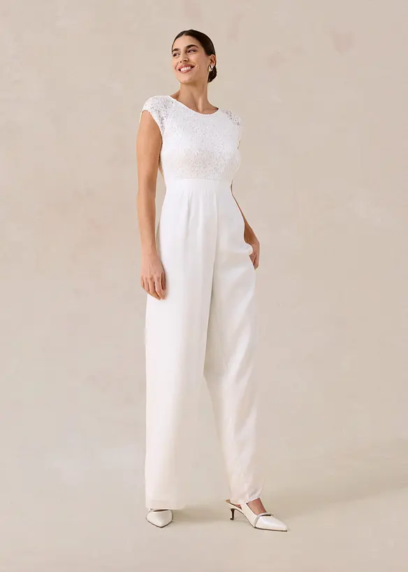 Jumpsuit av tunn chiffong med spets, bonprix