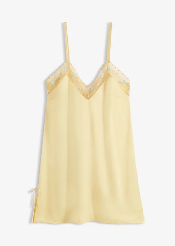 Neglig&eacute; i satin med skirt broderi, bonprix