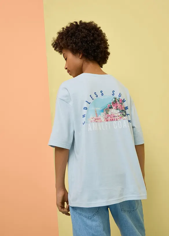 T-shirt i ekologisk bomull med stort tryck bak, avslappnad passform, bonprix