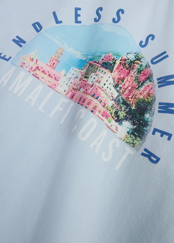 T-shirt i ekologisk bomull med stort tryck bak, avslappnad passform, bonprix