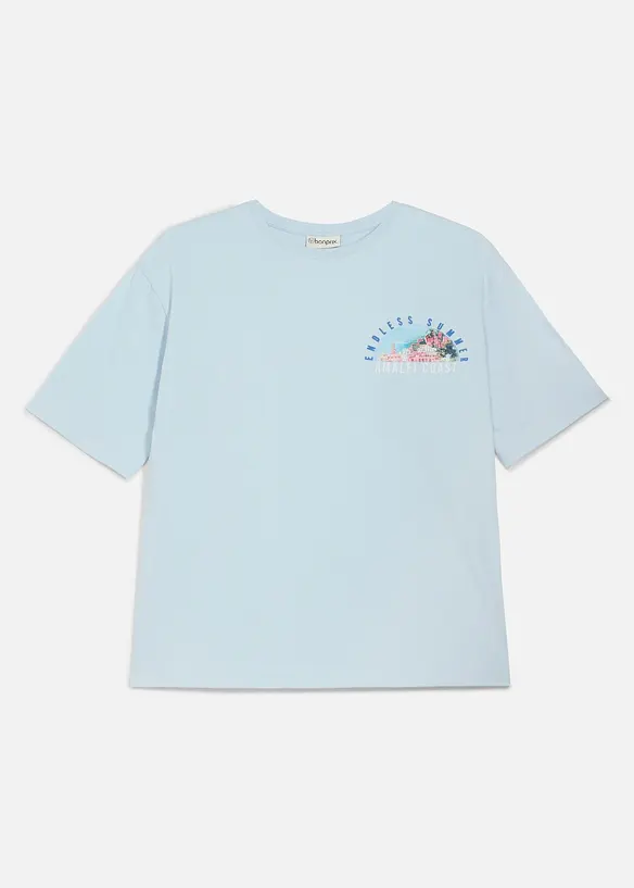 T-shirt i ekologisk bomull med stort tryck bak, avslappnad passform, bonprix