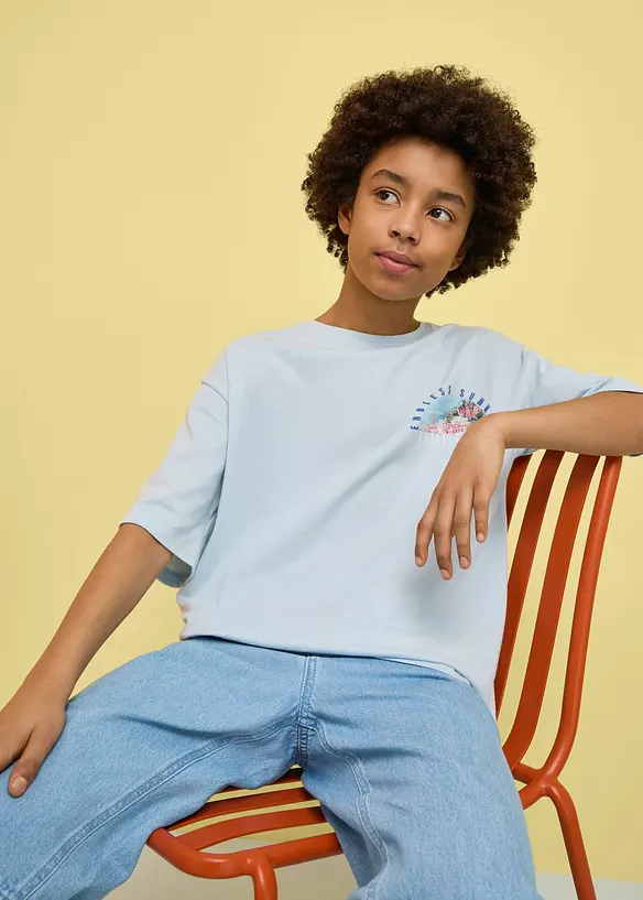 T-shirt i ekologisk bomull med stort tryck bak, avslappnad passform, bonprix
