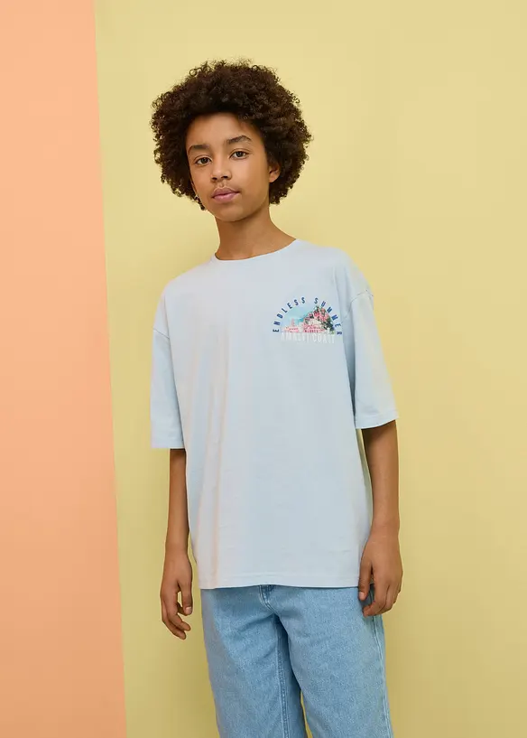 T-shirt i ekologisk bomull med stort tryck bak, avslappnad passform, bonprix