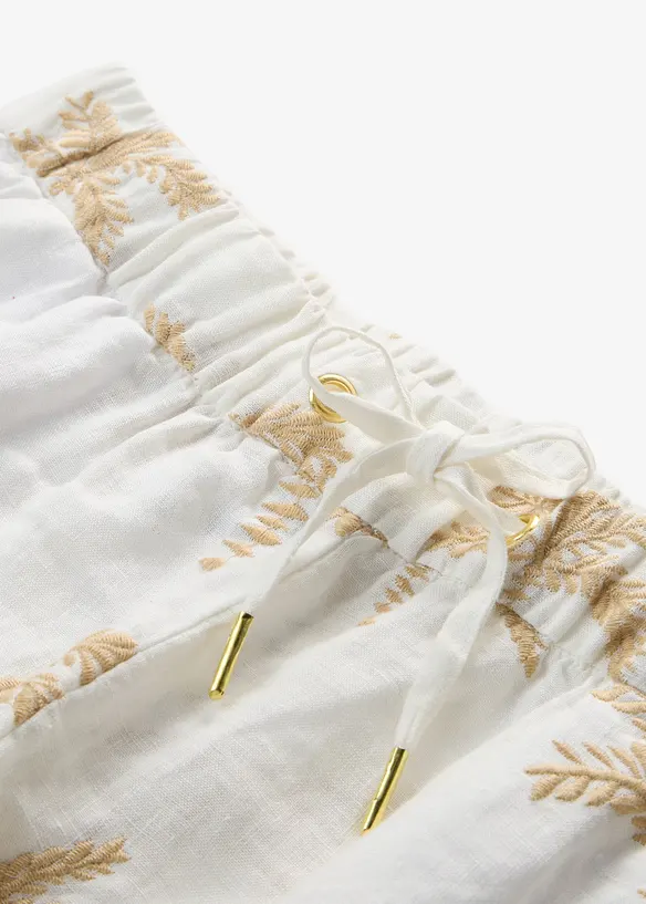Linneshorts med broderi, bonprix