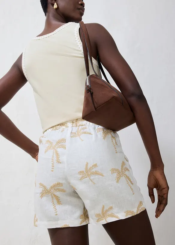 Linneshorts med broderi, bonprix