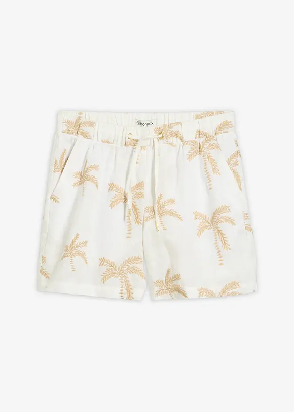 Linneshorts med broderi, bonprix