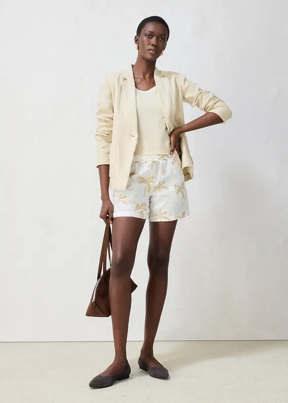 Linneshorts med broderi, bonprix