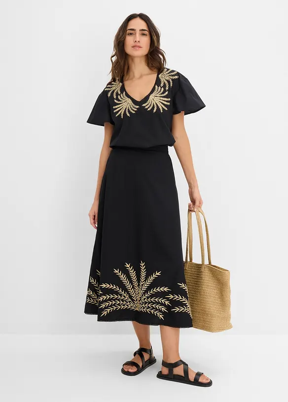 Maxikjol med broderi, bonprix