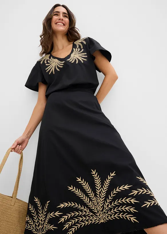 Maxikjol med broderi, bonprix