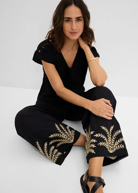 Palazzobyxa med broderi, bonprix