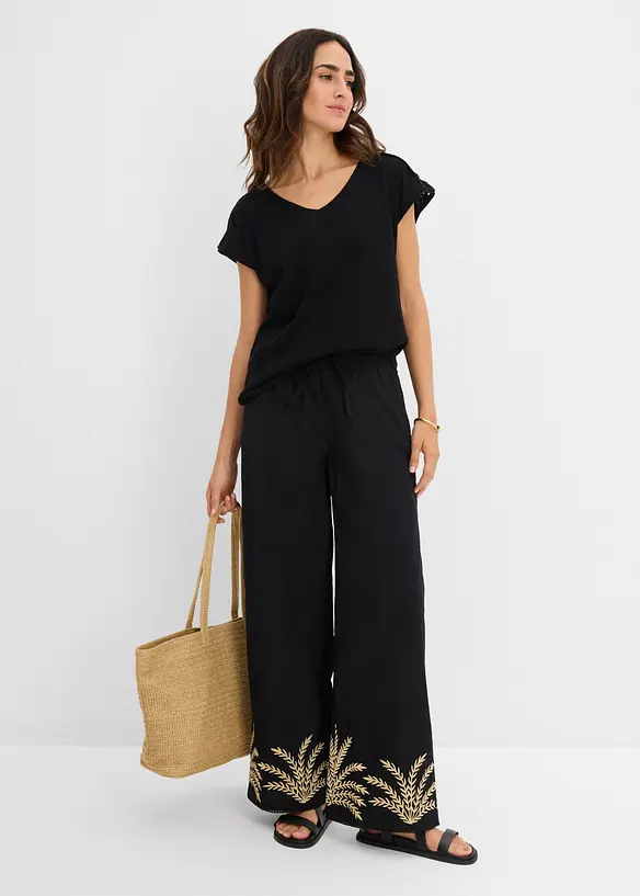 Palazzobyxa med broderi, bonprix