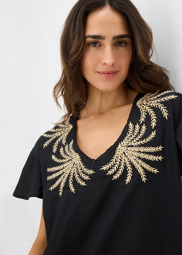 Blus med broderi, bonprix