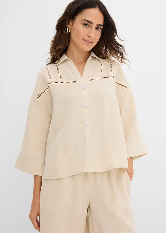 Skjortblus av viskosmix, bonprix