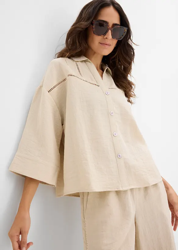 Skjortblus av viskosmix, bonprix