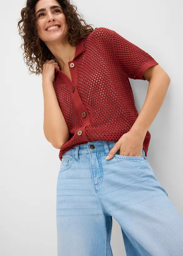 Wide Leg-jeans med bekv&auml;m midja, bonprix