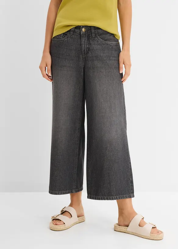 Wide Leg-jeans med bekv&auml;m midja, bonprix