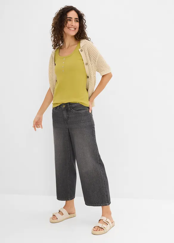 Wide Leg-jeans med bekv&auml;m midja, bonprix