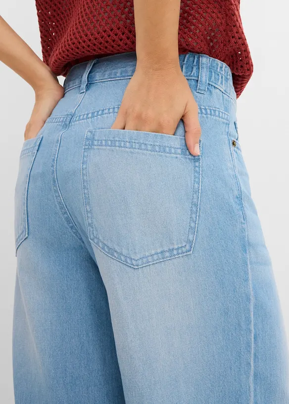 Wide Leg-jeans med bekv&auml;m midja, bonprix