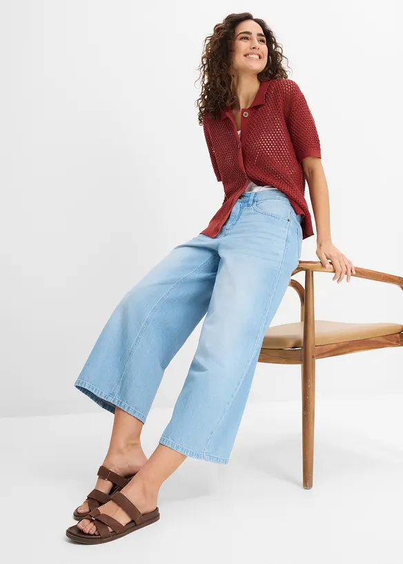 Wide Leg-jeans med bekv&auml;m midja, bonprix