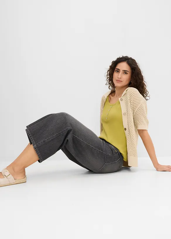 Wide Leg-jeans med bekv&auml;m midja, bonprix