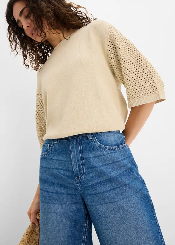 Jeansshorts Mid Waist, med bekv&auml;m midja, bonprix