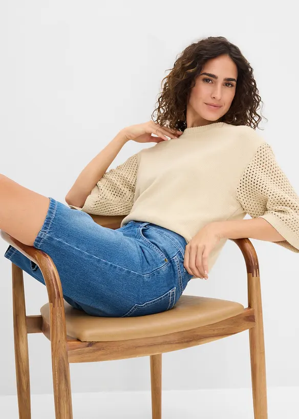 Jeansshorts Mid Waist, med bekv&auml;m midja, bonprix