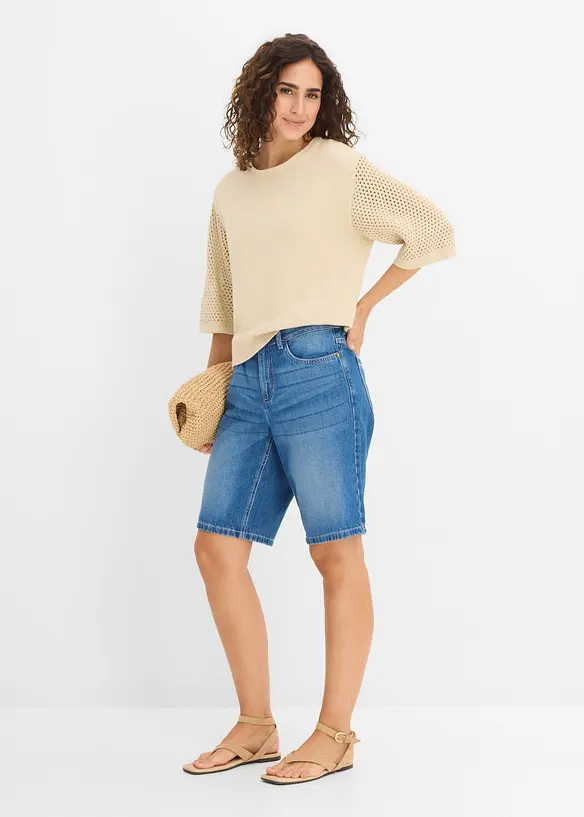 Jeansshorts Mid Waist, med bekv&auml;m midja, bonprix