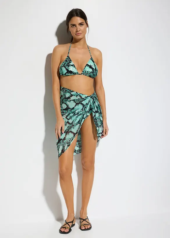 Bikini och sarong i baddr&auml;ktsmaterial (3 delar), bonprix
