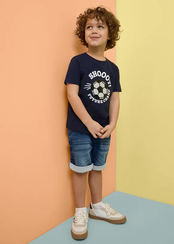 Jeansshorts i trik&aring;, Regular Fit, bonprix