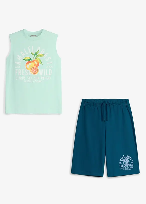 Linne och shorts i ekologisk bomull (2 delar), bonprix
