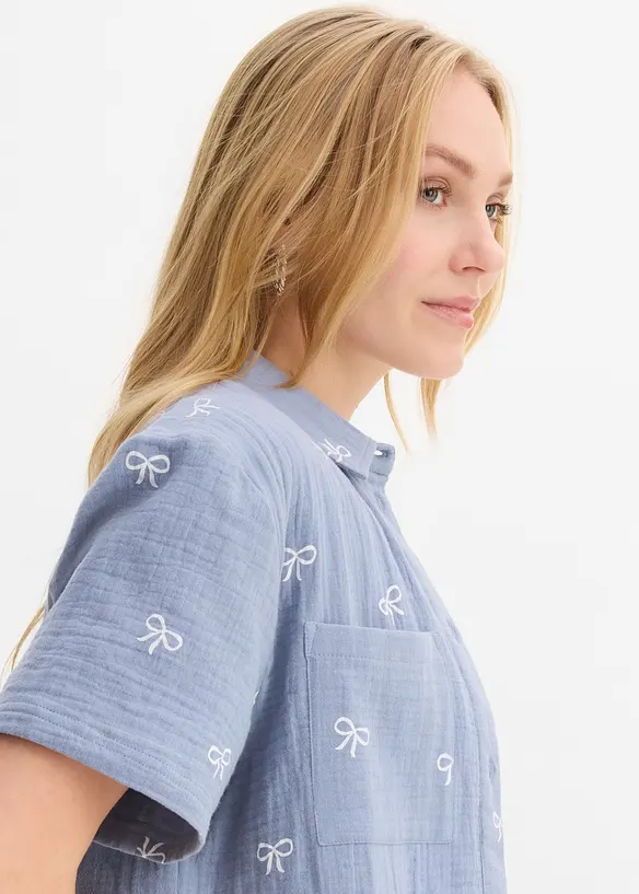 Kort&auml;rmad muslinblus, bonprix