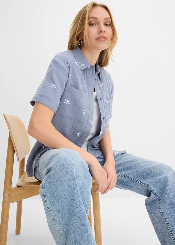 Kort&auml;rmad muslinblus, bonprix