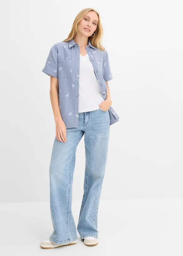 Kort&auml;rmad muslinblus, bonprix