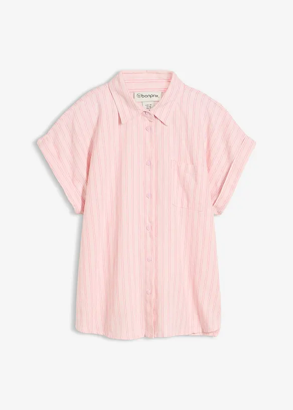 Kort&auml;rmad blus i linnemix, bonprix