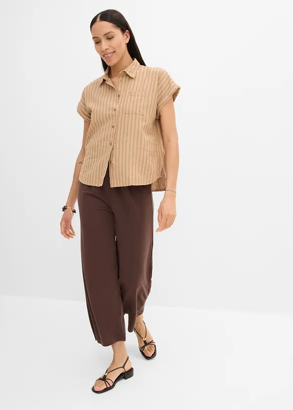 Kort&auml;rmad blus i linnemix, bonprix
