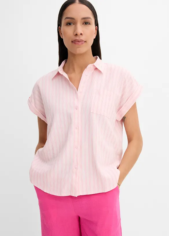 Kort&auml;rmad blus i linnemix, bonprix